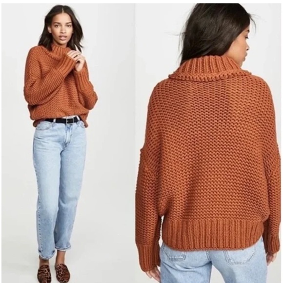 FREE PEOPLE My Only Sunshine Sweater Mock Neck Chunky Knit Sweater Tuscan Earth - Picture 2 of 7